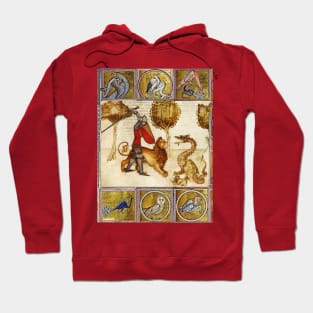 ARTHURIAN LEGENDS ,YWAIN AND HIS LION FIGHTING A DRAGON Medieval Miniature Hoodie